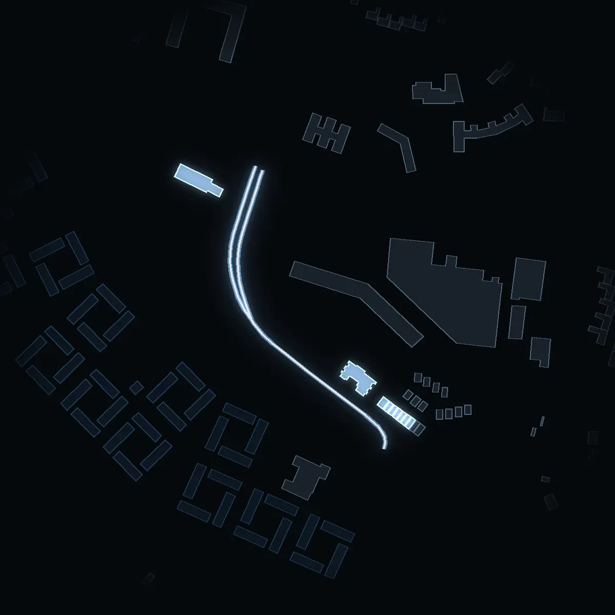 The street at night: Solsidevägen drawn in white, its buildings lit in the colour of their area’s income