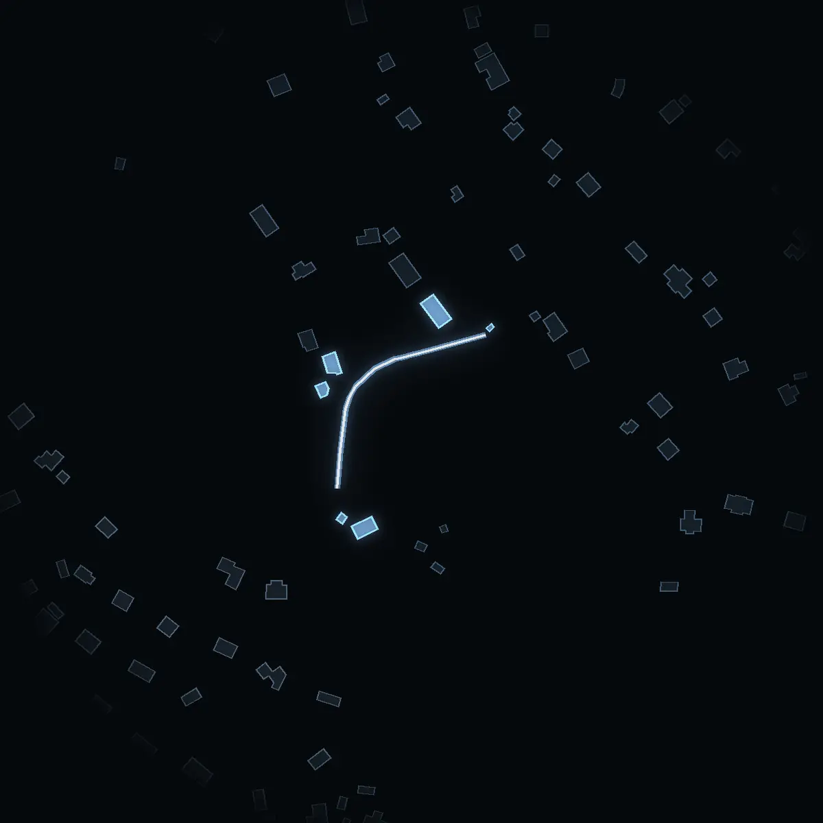 The street at night: Spångvägen drawn in white, its buildings lit in the colour of their area’s income