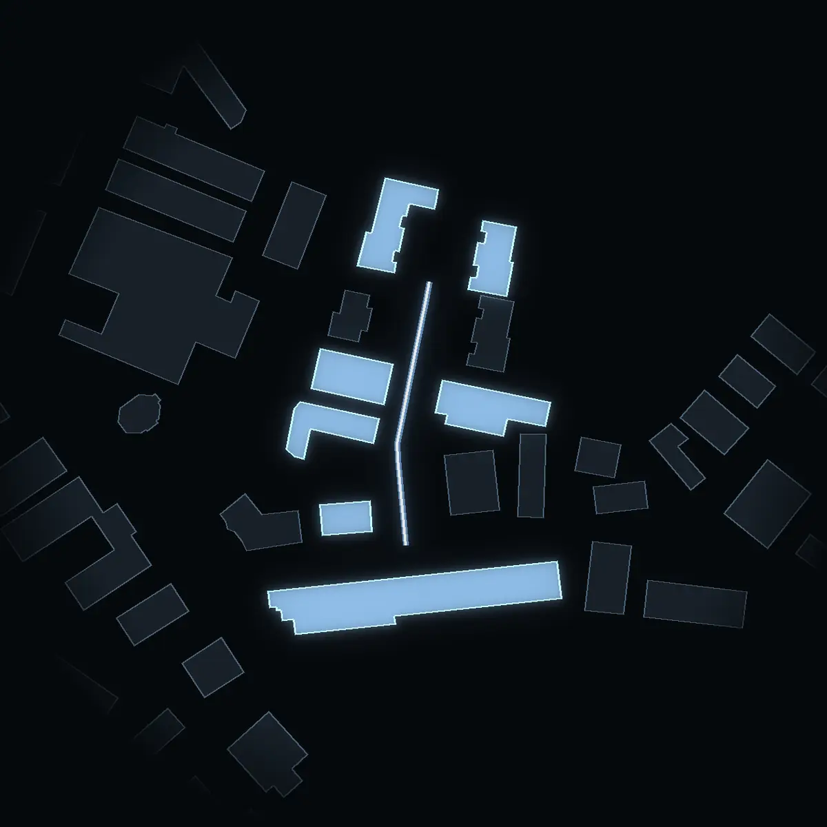 The street at night: Sprängarvägen drawn in white, its buildings lit in the colour of their area’s income
