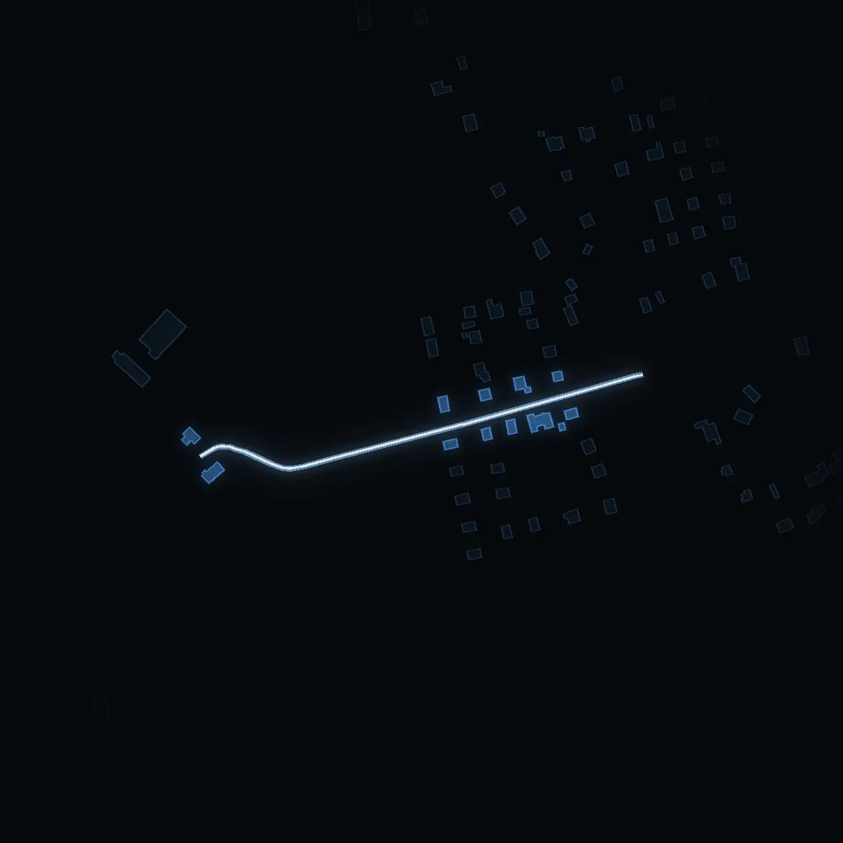 The street at night: Ågränd drawn in white, its buildings lit in the colour of their area’s income