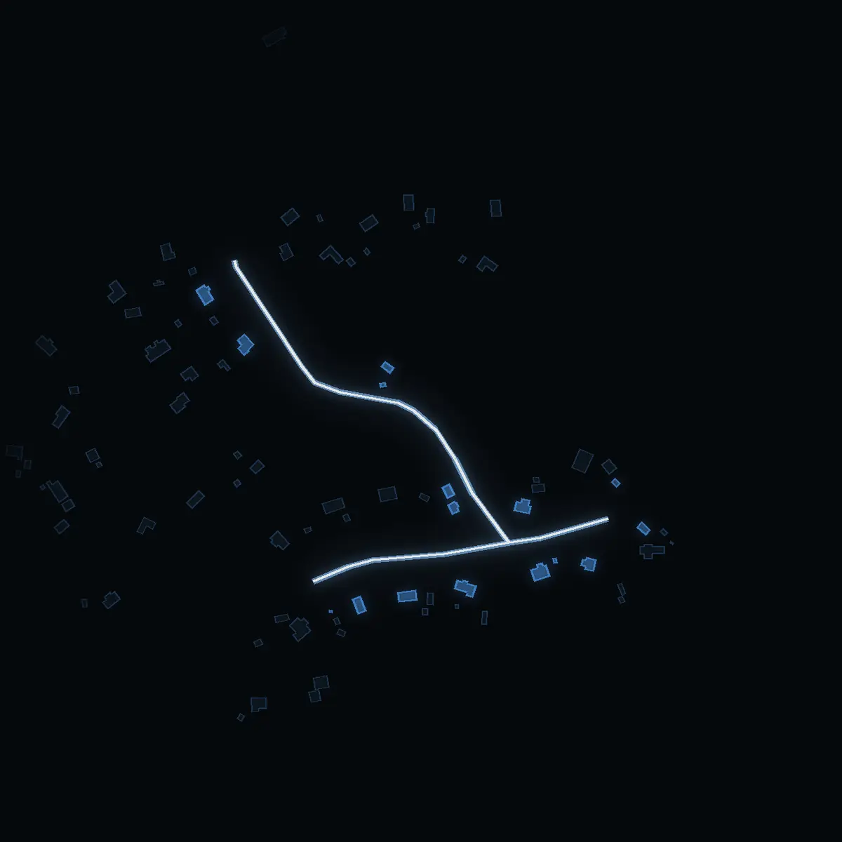 The street at night: Älgstigen drawn in white, its buildings lit in the colour of their area’s income