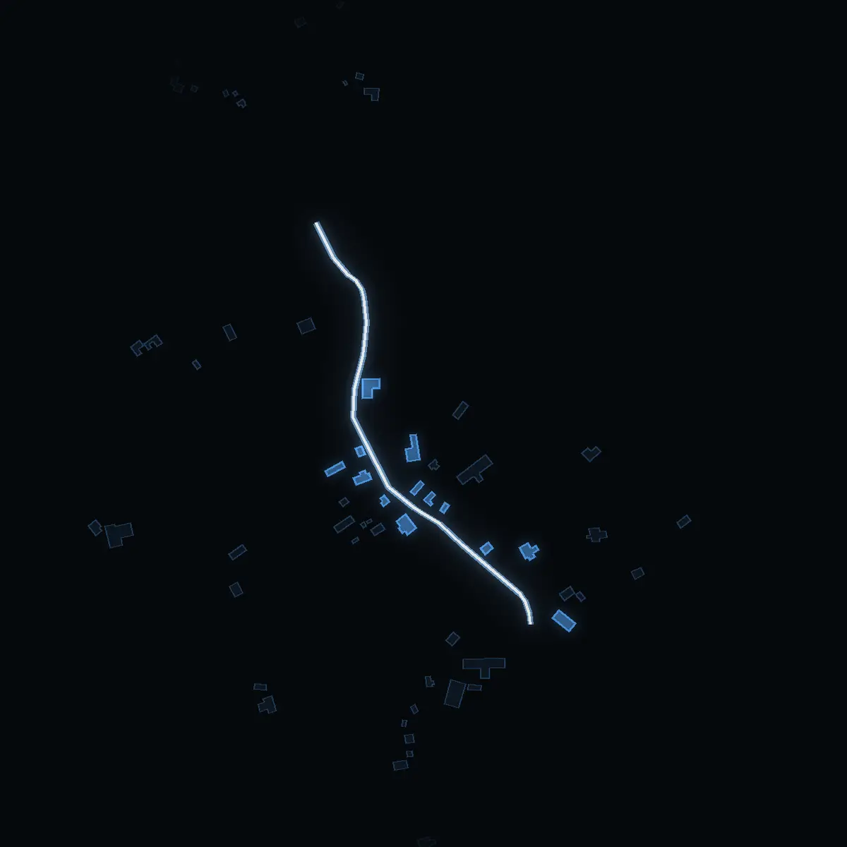 The street at night: Alsviks byväg drawn in white, its buildings lit in the colour of their area’s income