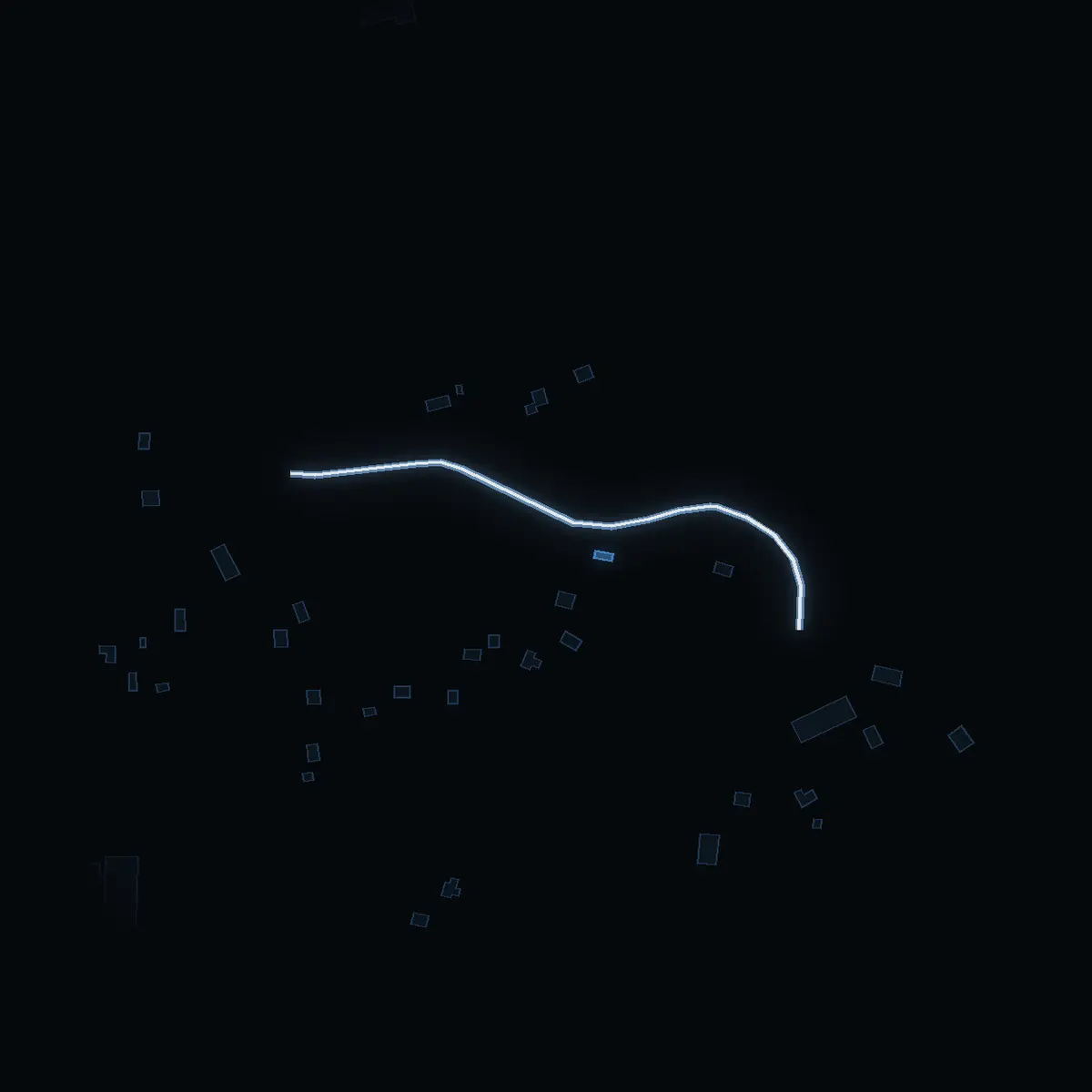 The street at night: Ältvägen drawn in white, its buildings lit in the colour of their area’s income