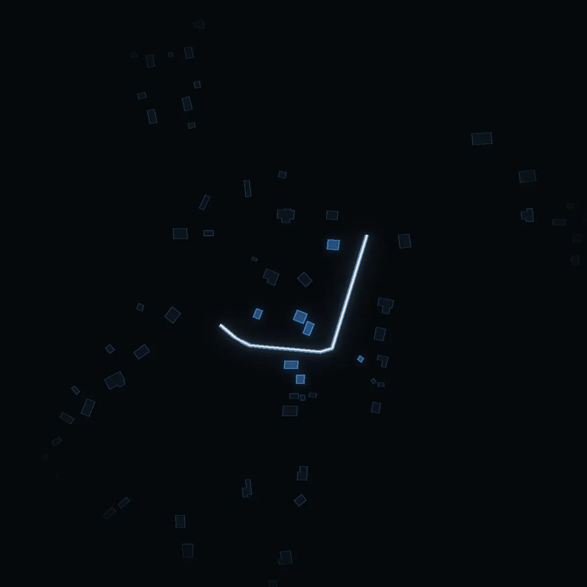 The street at night: Arholmastigen drawn in white, its buildings lit in the colour of their area’s income