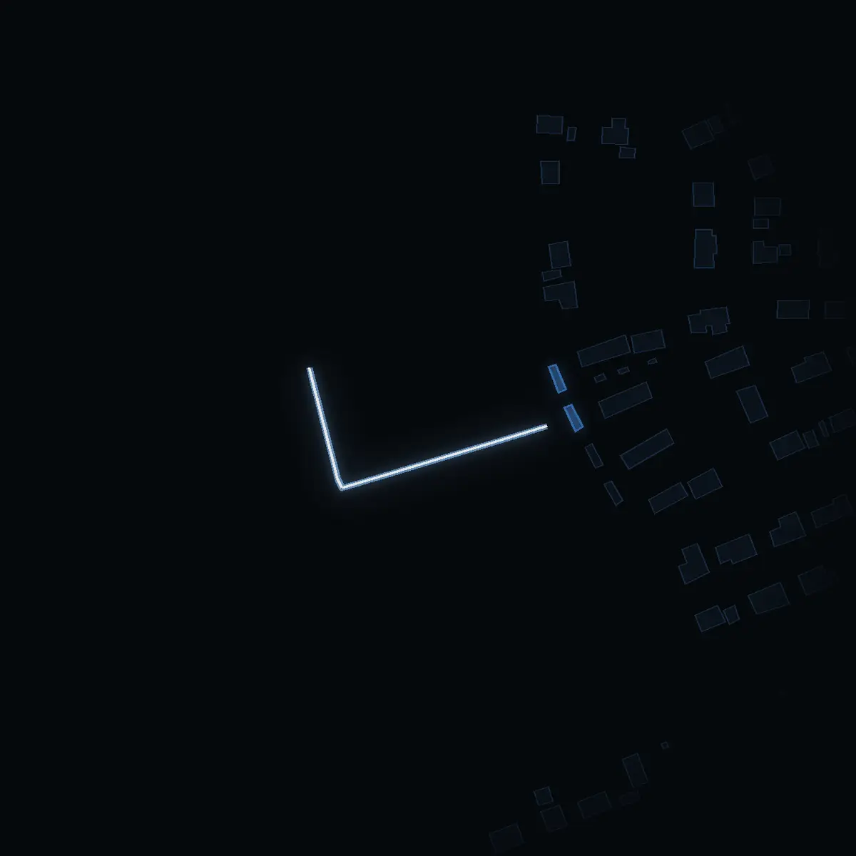 The street at night: Artemisvägen drawn in white, its buildings lit in the colour of their area’s income