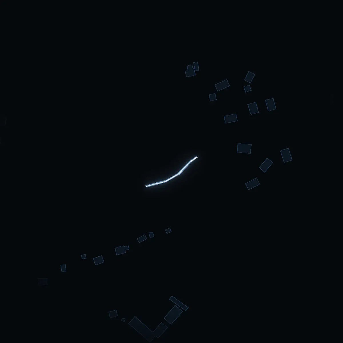The street at night: Astrakanvägen drawn in white, its buildings lit in the colour of their area’s income