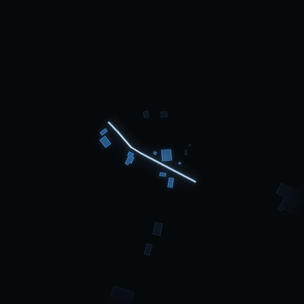 The street at night: Backtorpsvägen drawn in white, its buildings lit in the colour of their area’s income