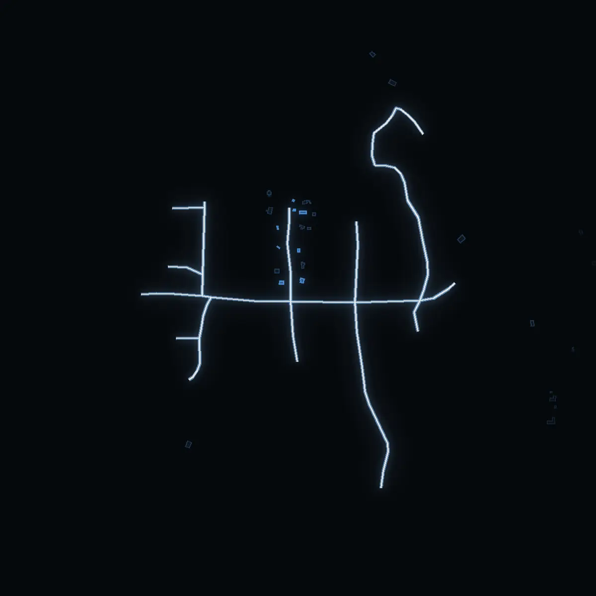 The street at night: Björnösund södra drawn in white, its buildings lit in the colour of their area’s income