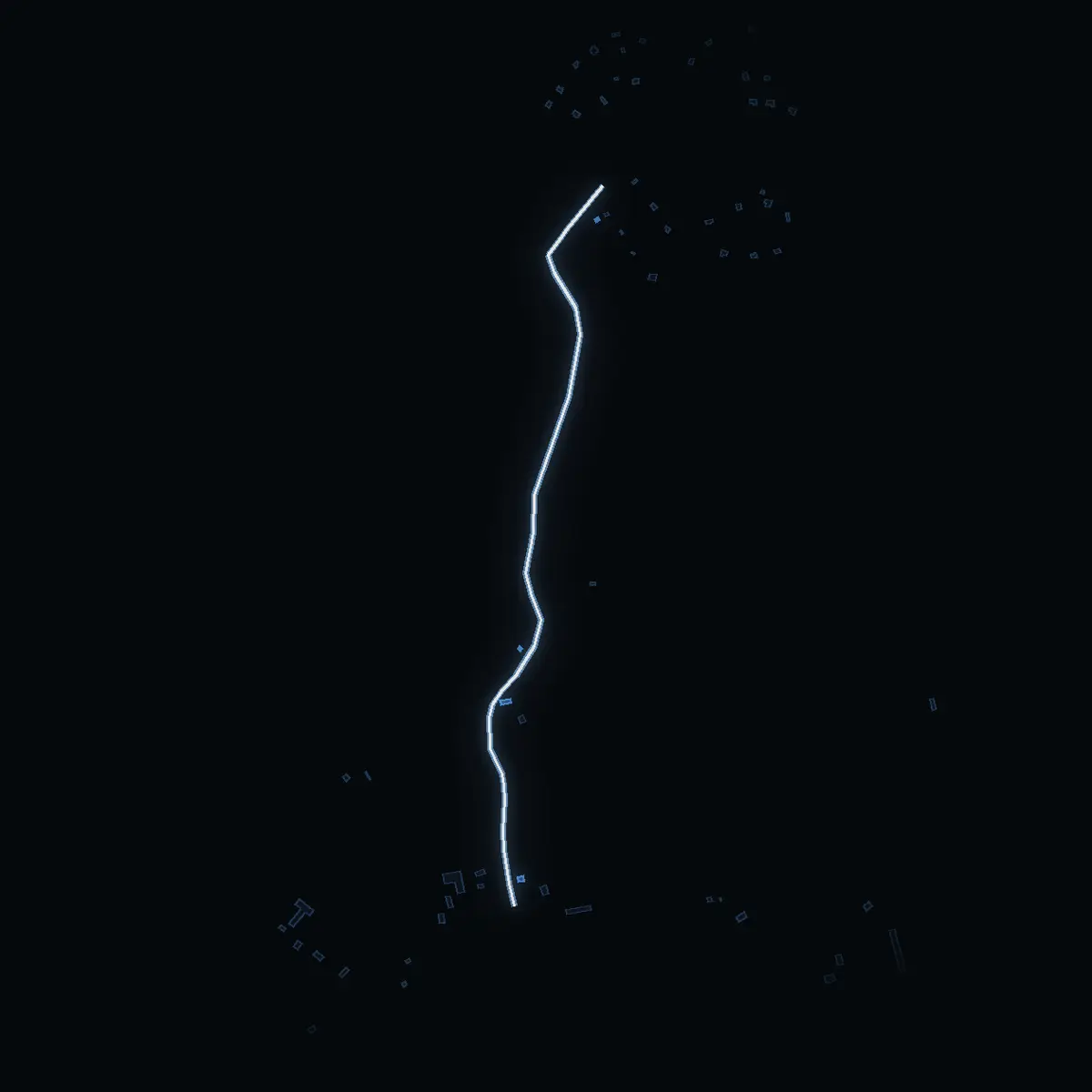The street at night: Bredsjövägen drawn in white, its buildings lit in the colour of their area’s income