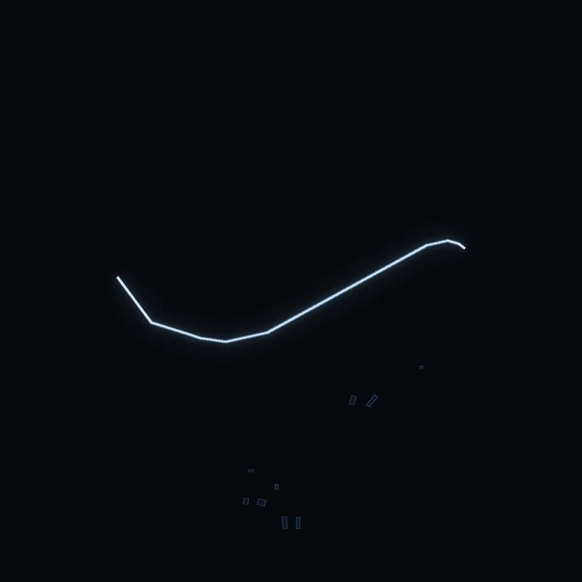 The street at night: Dämrudevägen drawn in white, its buildings lit in the colour of their area’s income