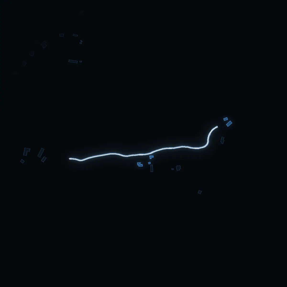 The street at night: Ekholmsvägen drawn in white, its buildings lit in the colour of their area’s income