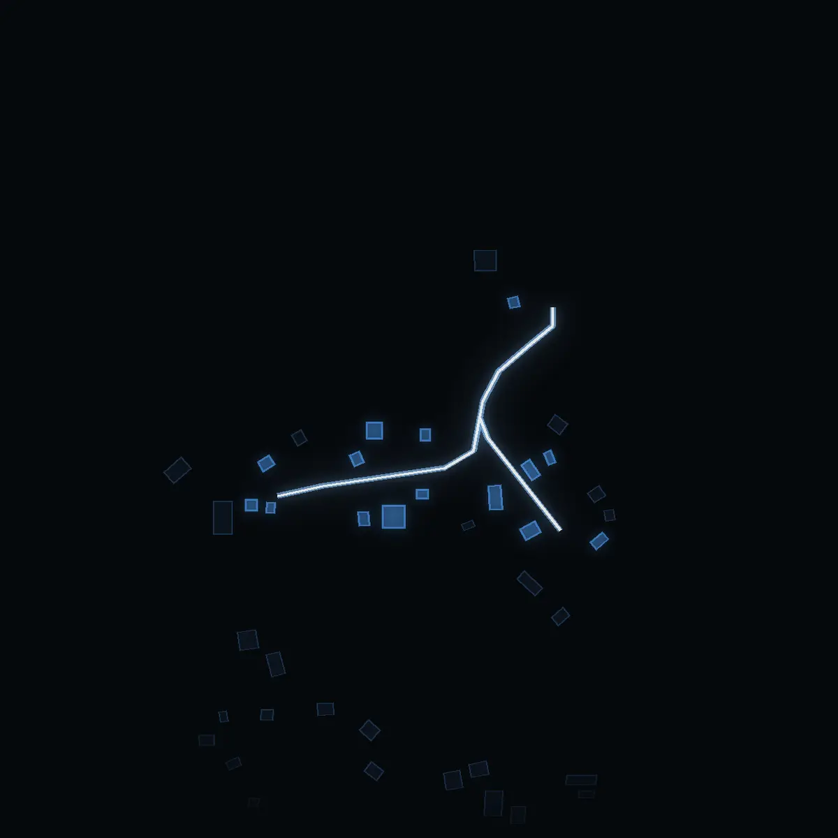 The street at night: Gamla sjöbodvägen drawn in white, its buildings lit in the colour of their area’s income