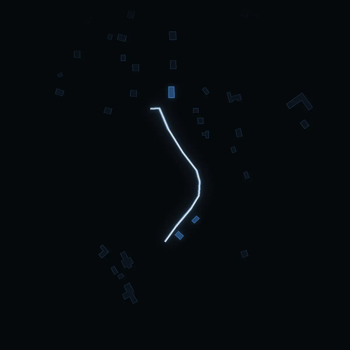 The street at night: Gamla vägen (Häverö) drawn in white, its buildings lit in the colour of their area’s income