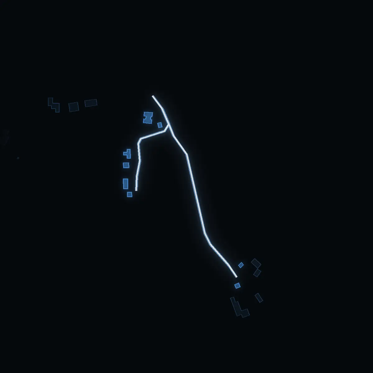 The street at night: Gemlingevägen drawn in white, its buildings lit in the colour of their area’s income