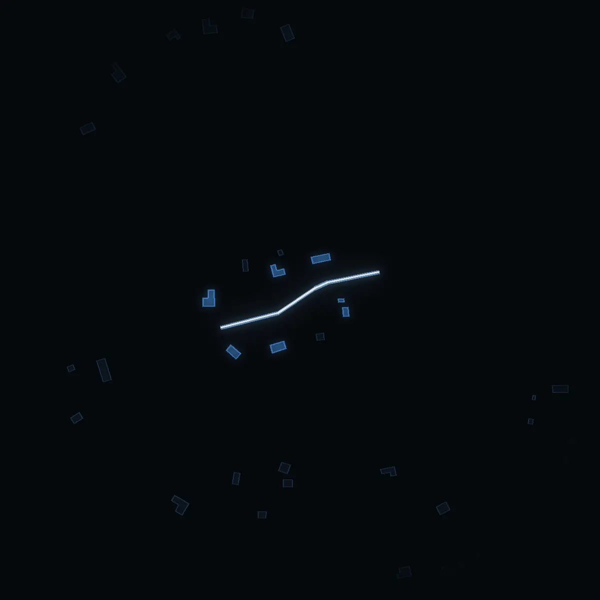 The street at night: Gubbacken drawn in white, its buildings lit in the colour of their area’s income