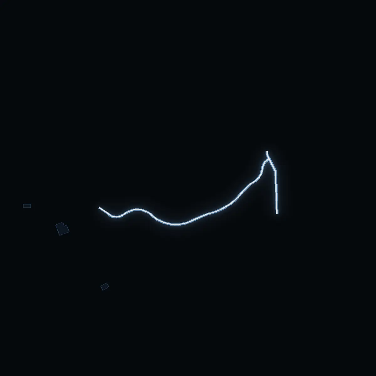 The street at night: Gummarö udde drawn in white, its buildings lit in the colour of their area’s income