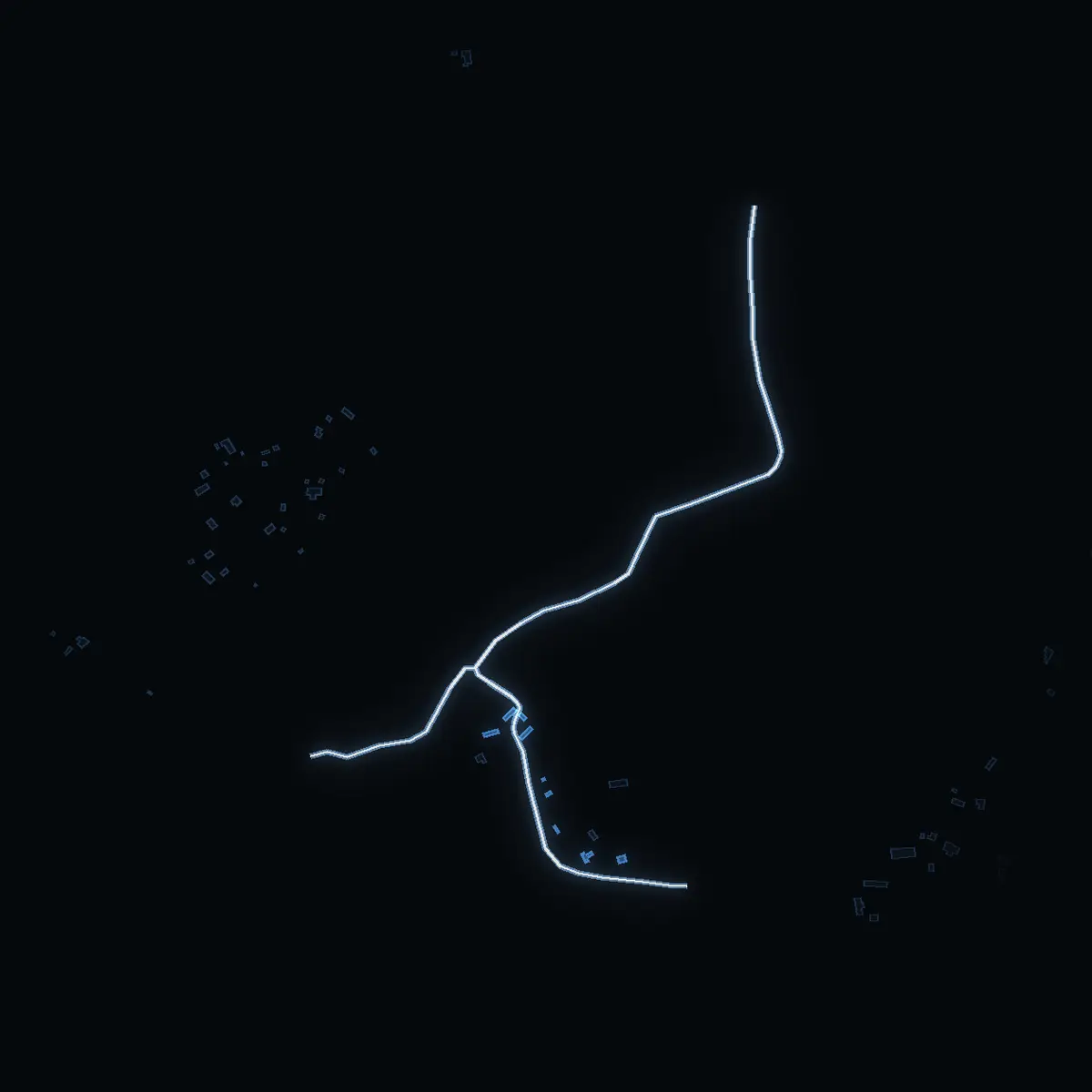 The street at night: Haröslingan drawn in white, its buildings lit in the colour of their area’s income