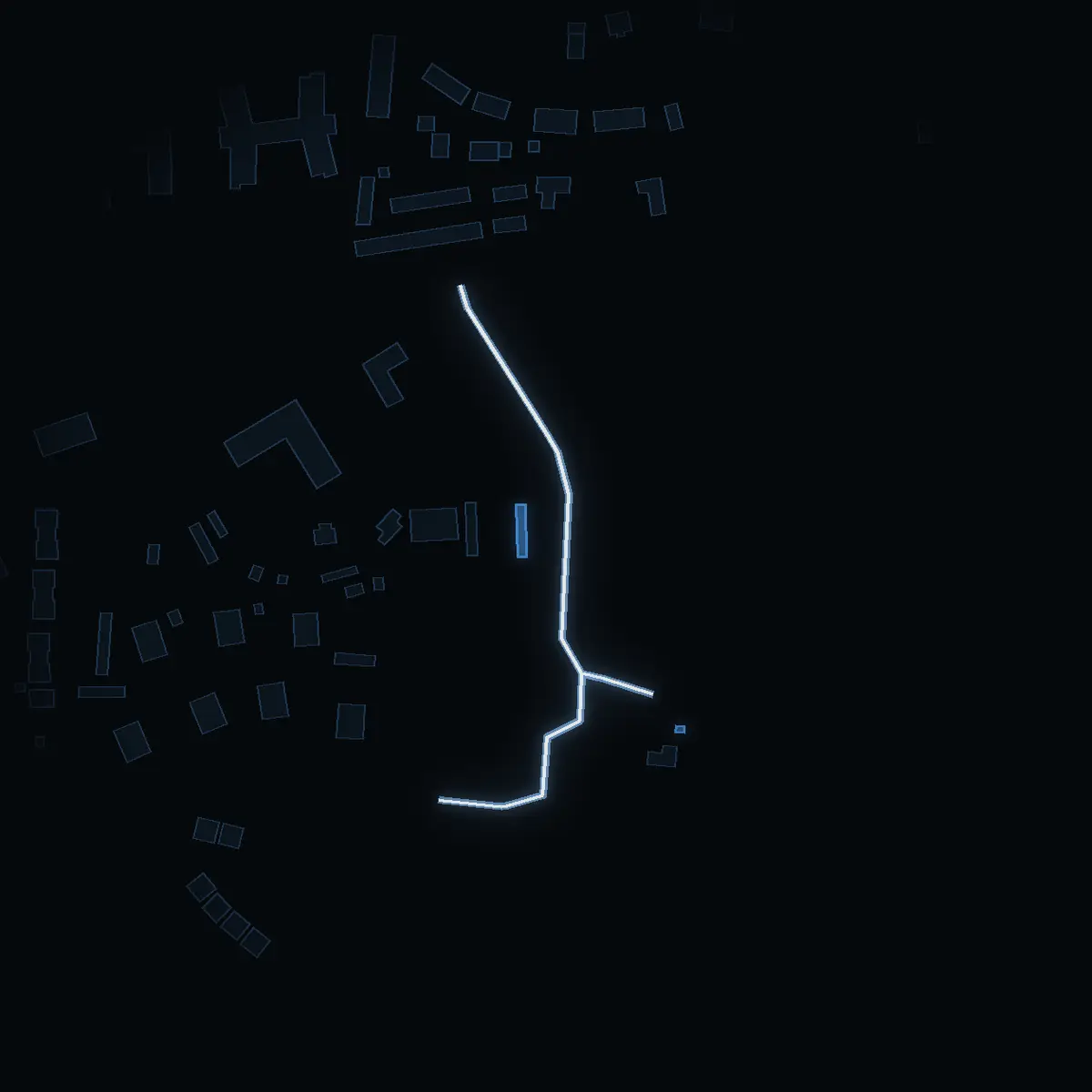 The street at night: Hasselbacken drawn in white, its buildings lit in the colour of their area’s income