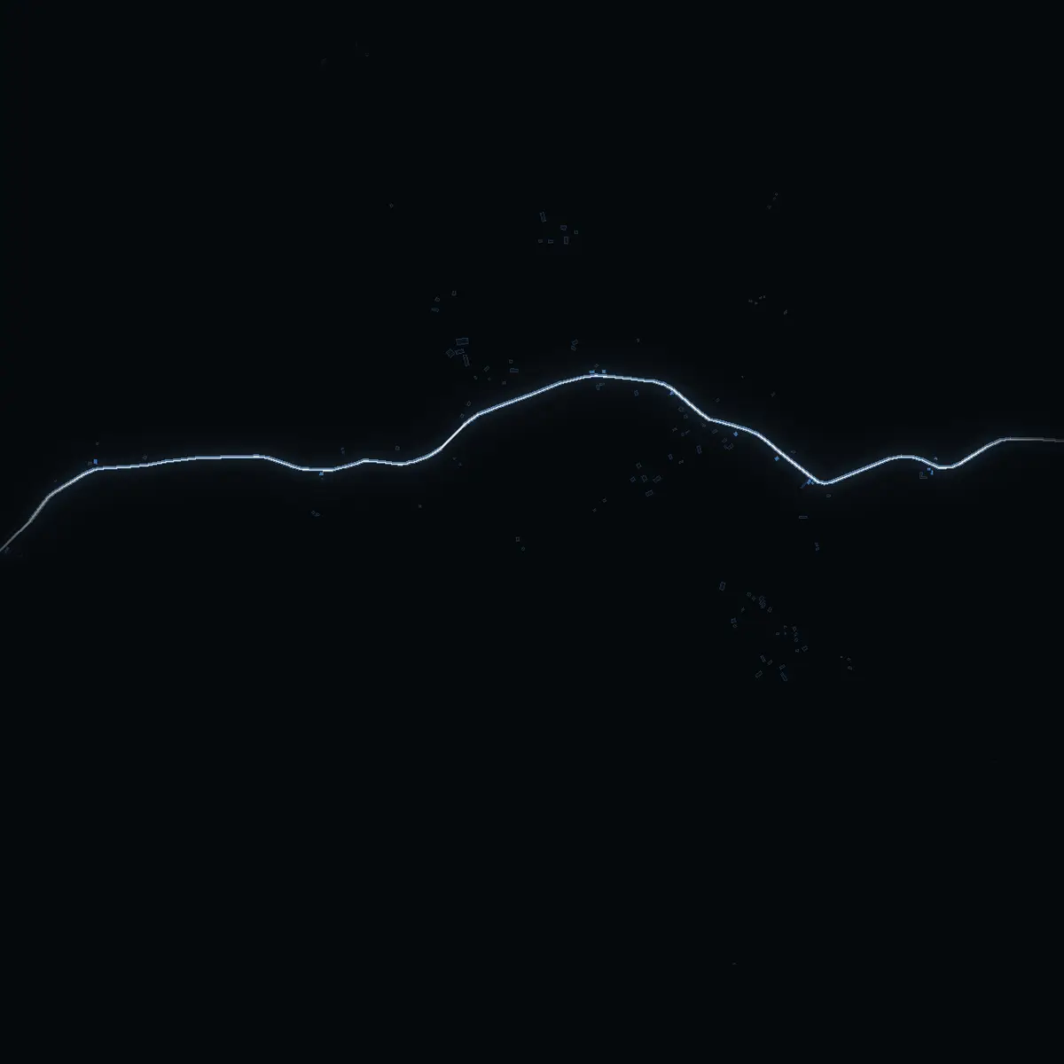 The street at night: Häverövägen drawn in white, its buildings lit in the colour of their area’s income