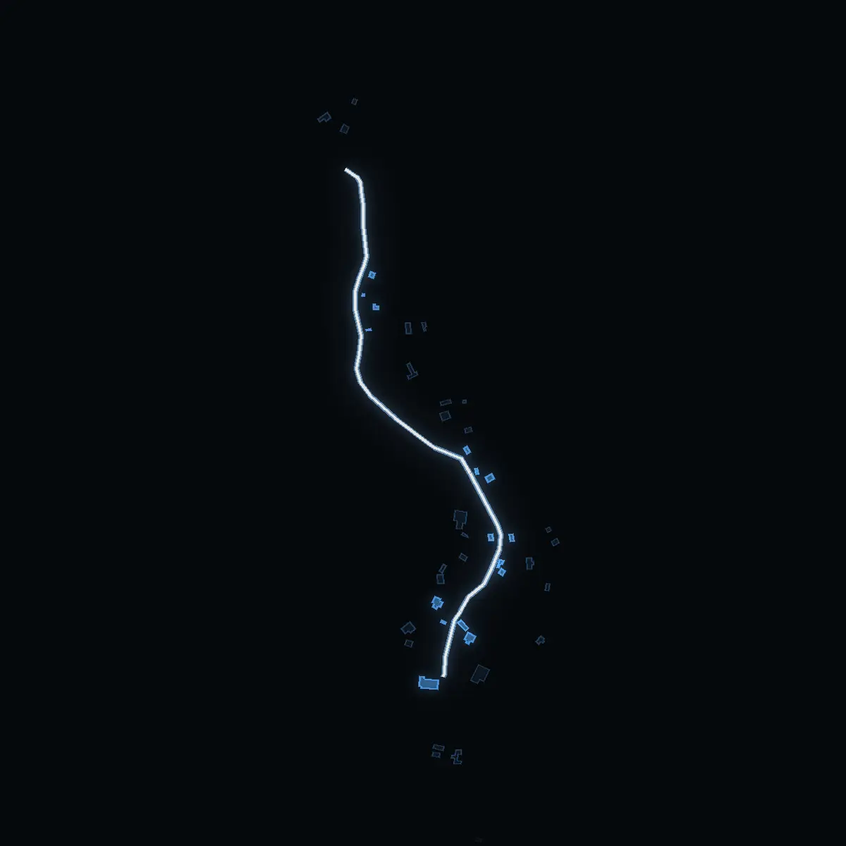 The street at night: Havsjövägen drawn in white, its buildings lit in the colour of their area’s income