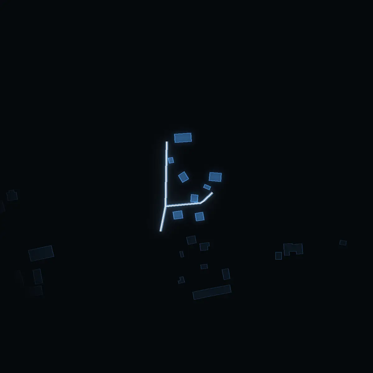 The street at night: Karlbergsvägen drawn in white, its buildings lit in the colour of their area’s income