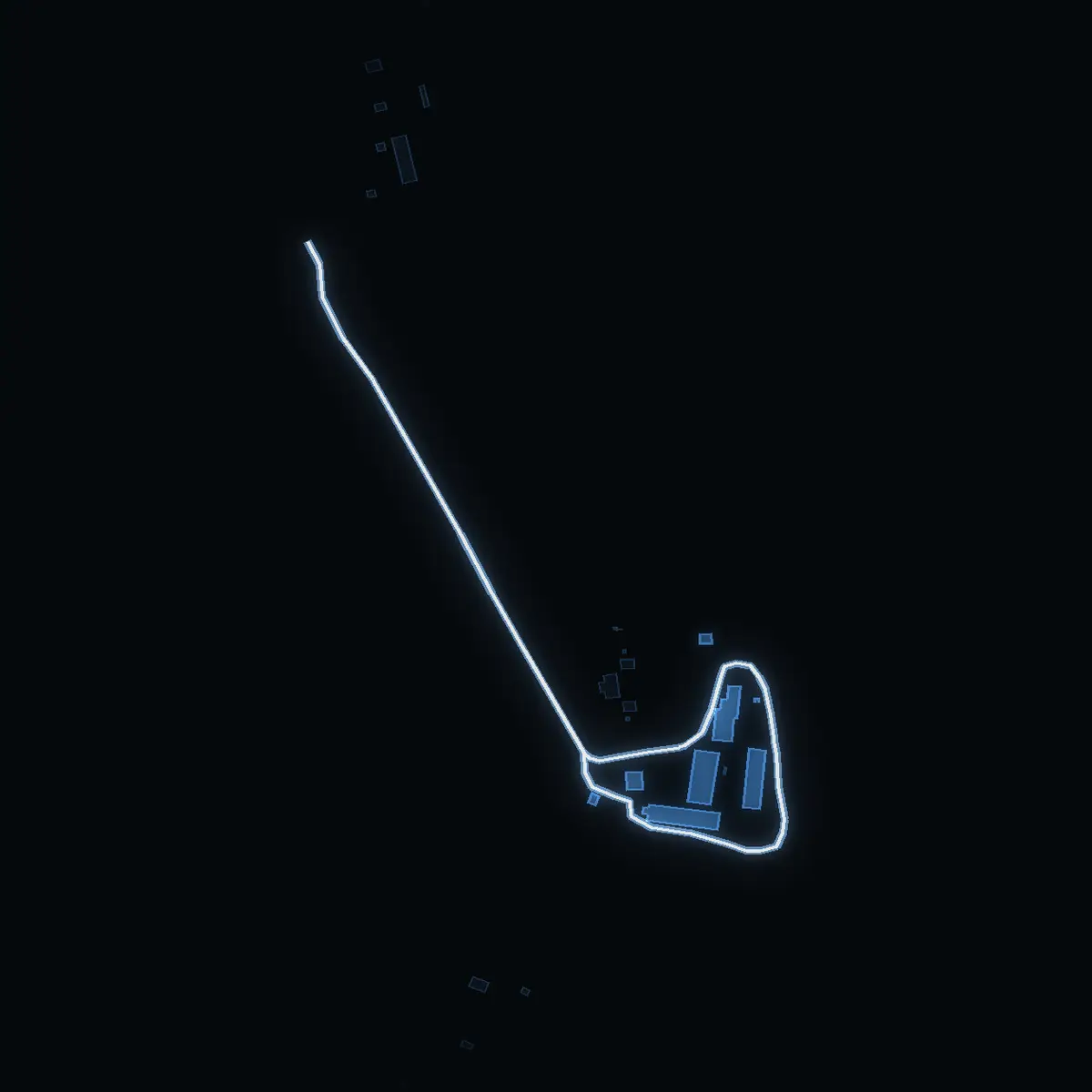 The street at night: Karlösa gård drawn in white, its buildings lit in the colour of their area’s income