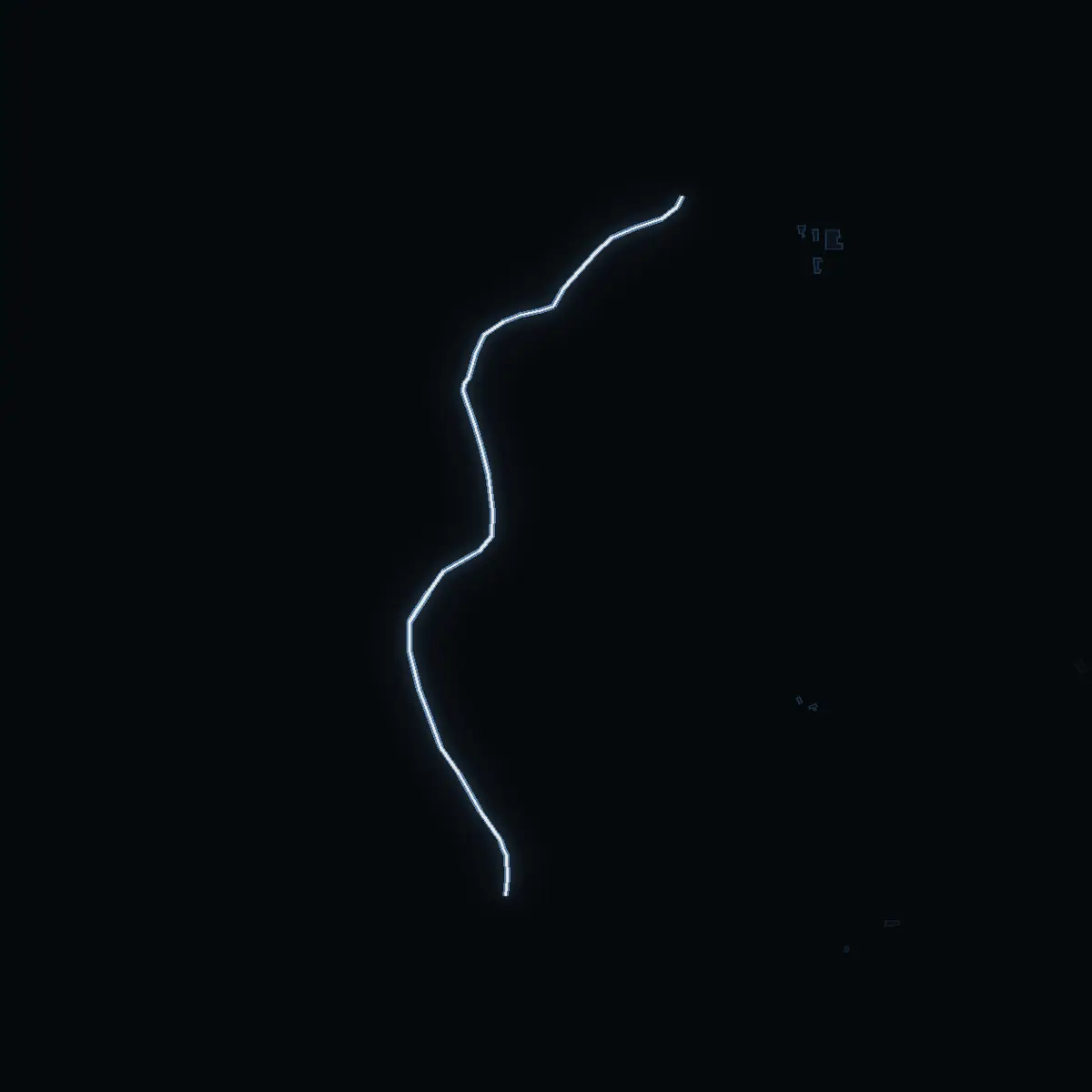 The street at night: Karlsviksvägen drawn in white, its buildings lit in the colour of their area’s income