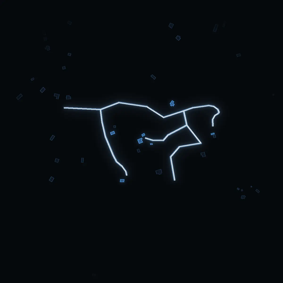The street at night: Koholma hamnväg drawn in white, its buildings lit in the colour of their area’s income
