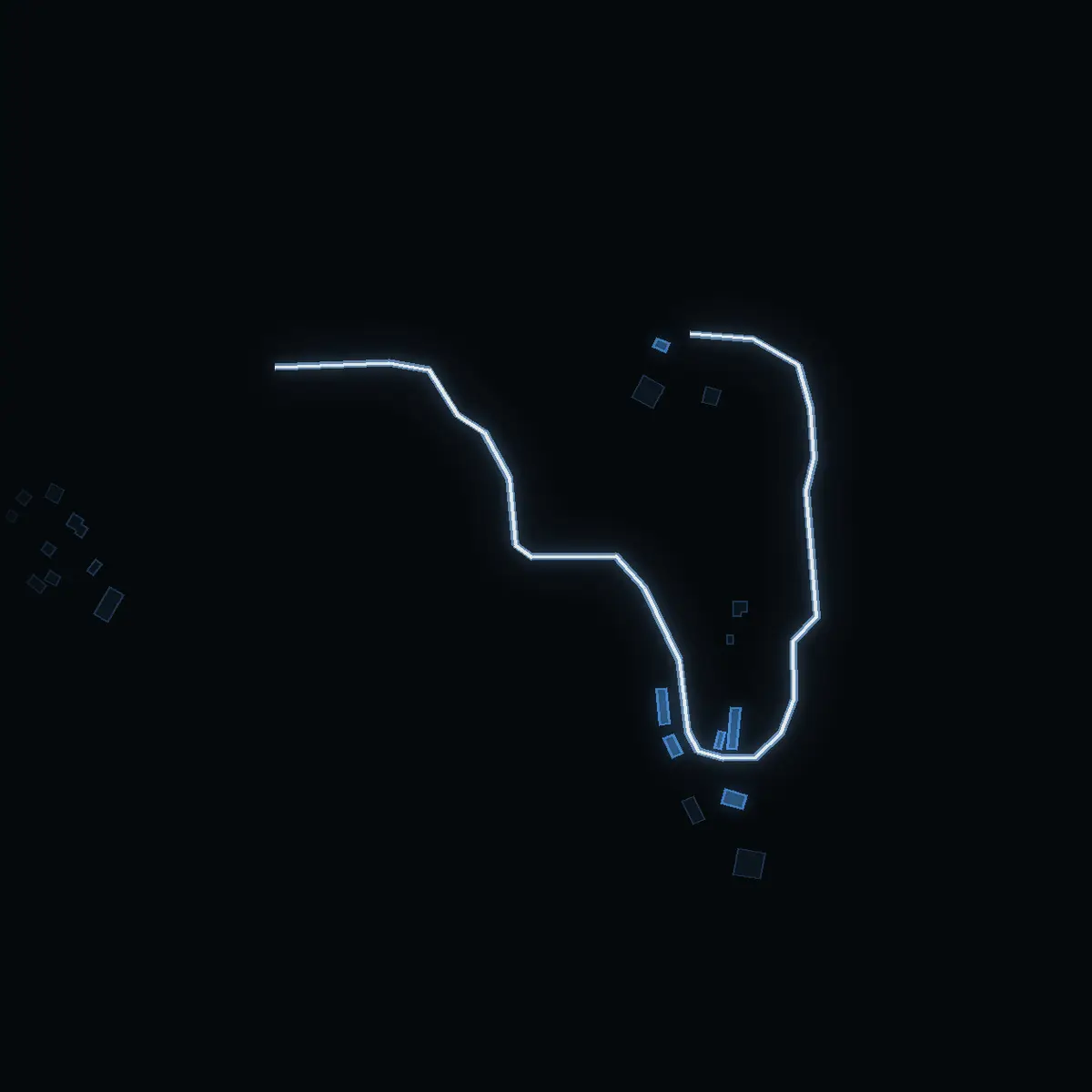 The street at night: Lillkråkenvägen drawn in white, its buildings lit in the colour of their area’s income