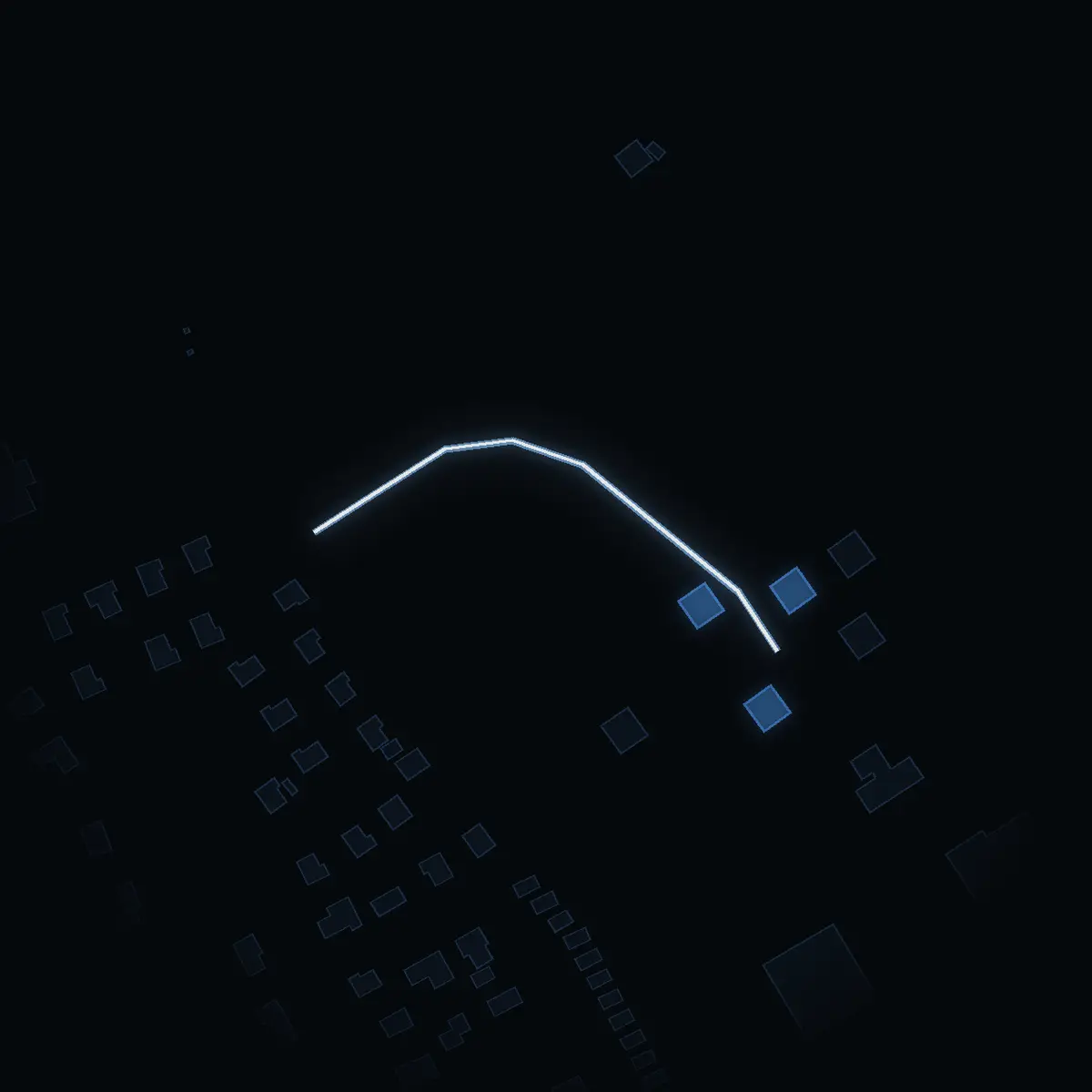 The street at night: Målarvägen drawn in white, its buildings lit in the colour of their area’s income