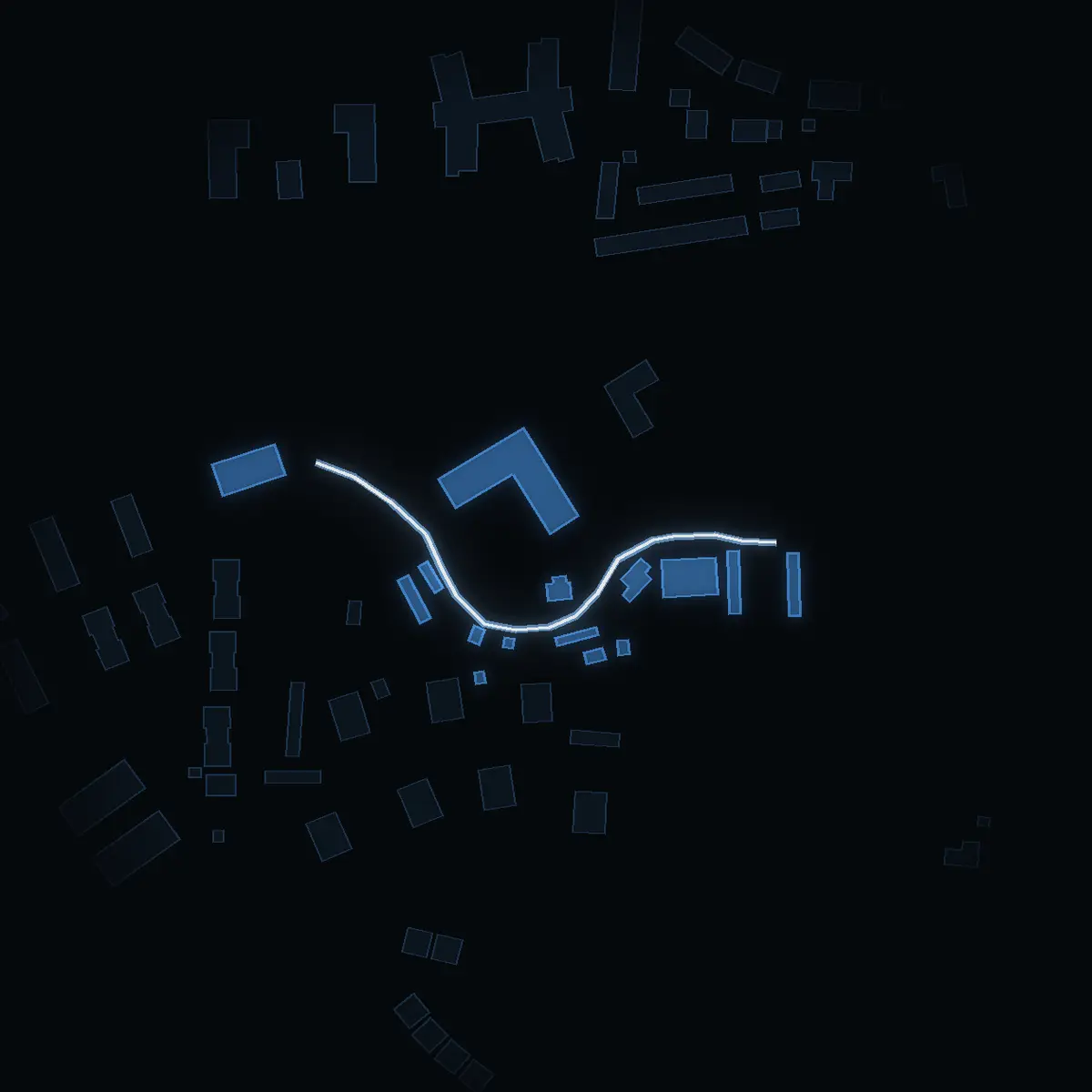 The street at night: Maria Winkvists väg drawn in white, its buildings lit in the colour of their area’s income