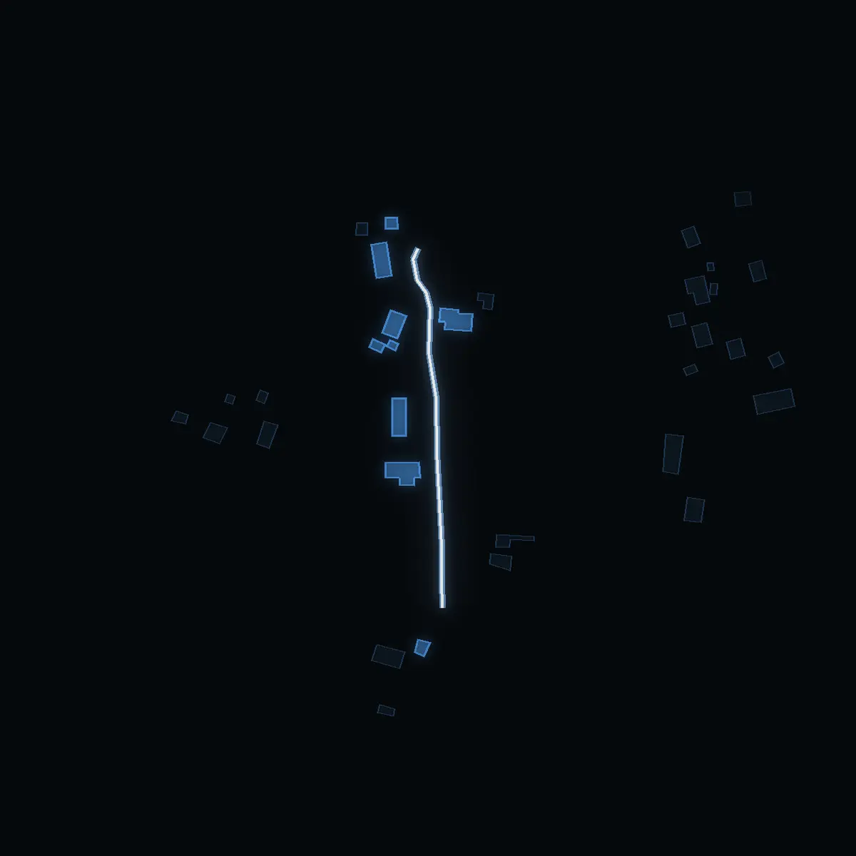 The street at night: Metsjövägen drawn in white, its buildings lit in the colour of their area’s income