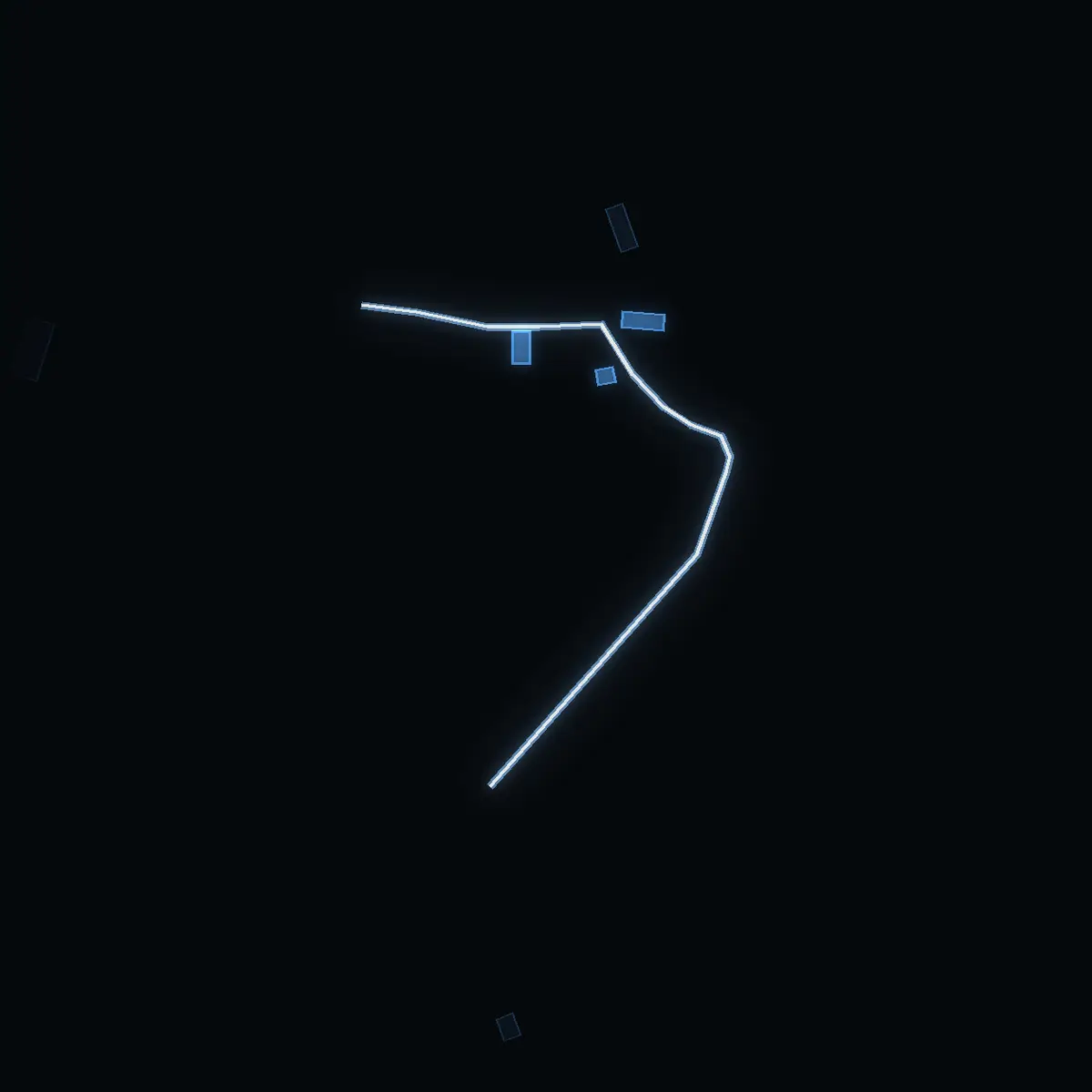 The street at night: Norra Åkerövägen drawn in white, its buildings lit in the colour of their area’s income
