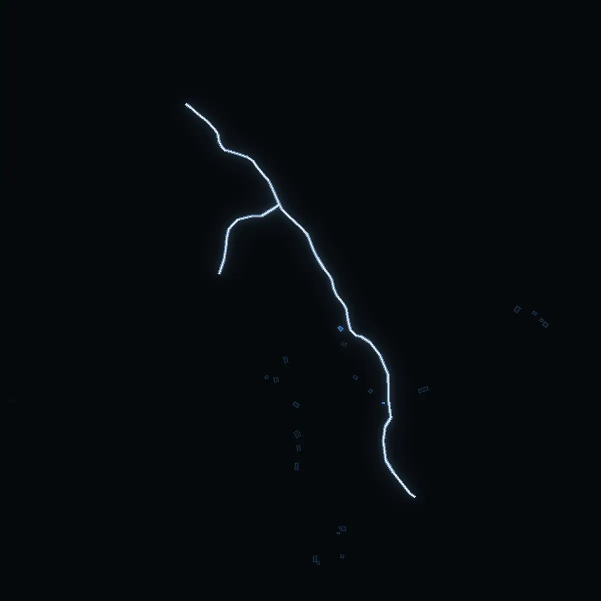 The street at night: Norra Edebyvägen drawn in white, its buildings lit in the colour of their area’s income