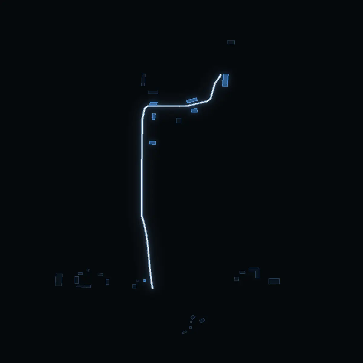 The street at night: Norrsunds byväg drawn in white, its buildings lit in the colour of their area’s income