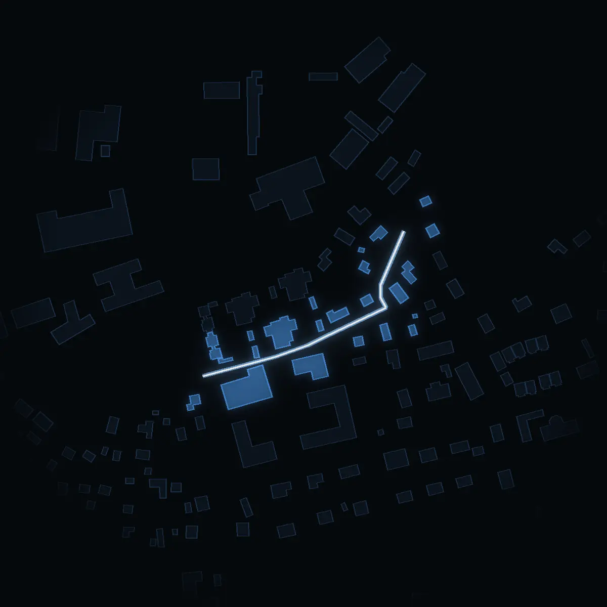 The street at night: Odengatan drawn in white, its buildings lit in the colour of their area’s income