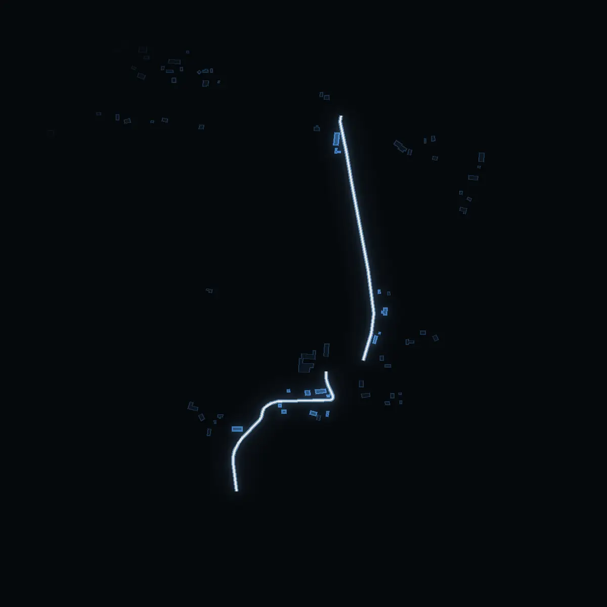 The street at night: Östra Vretenvägen drawn in white, its buildings lit in the colour of their area’s income