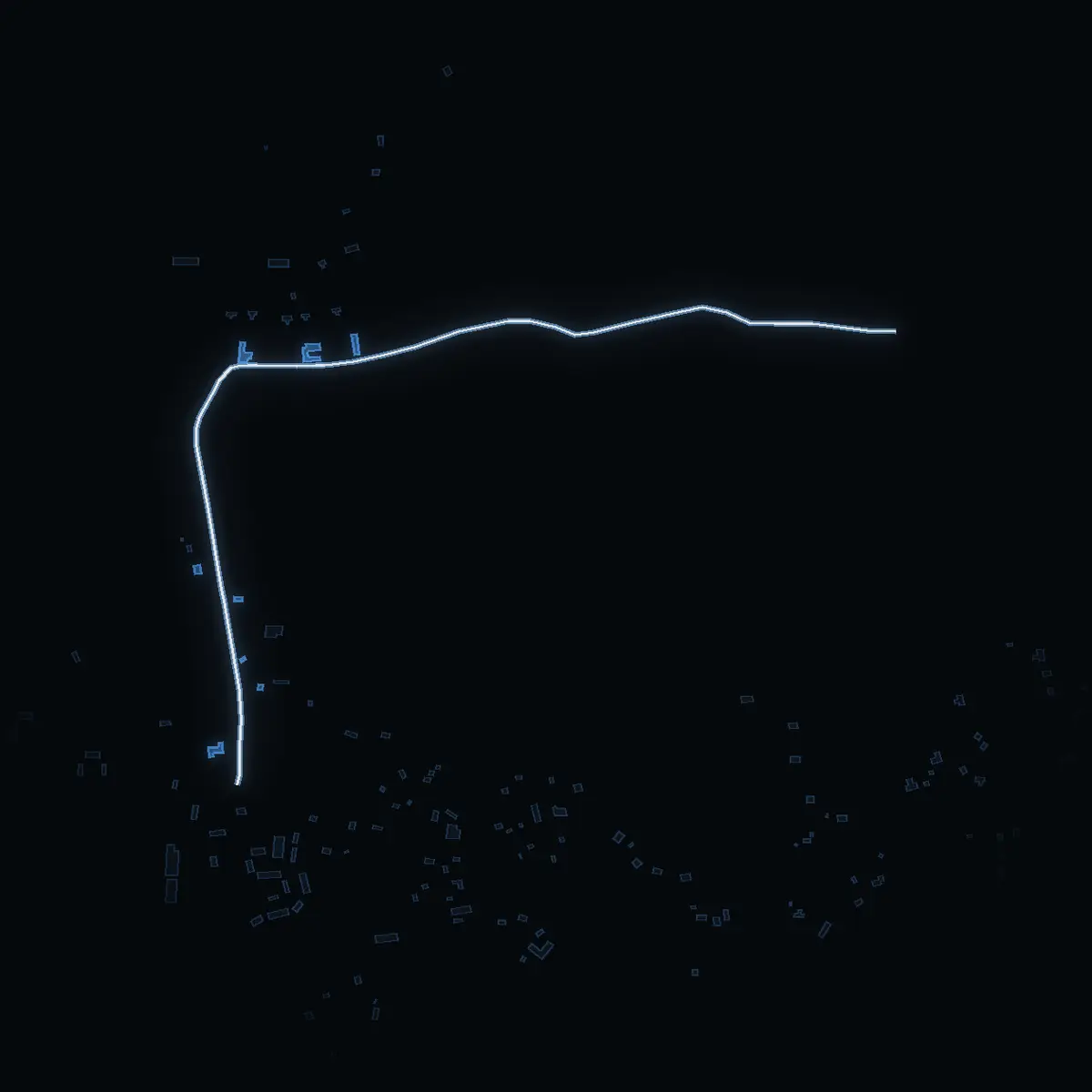The street at night: Riala Ekeby drawn in white, its buildings lit in the colour of their area’s income