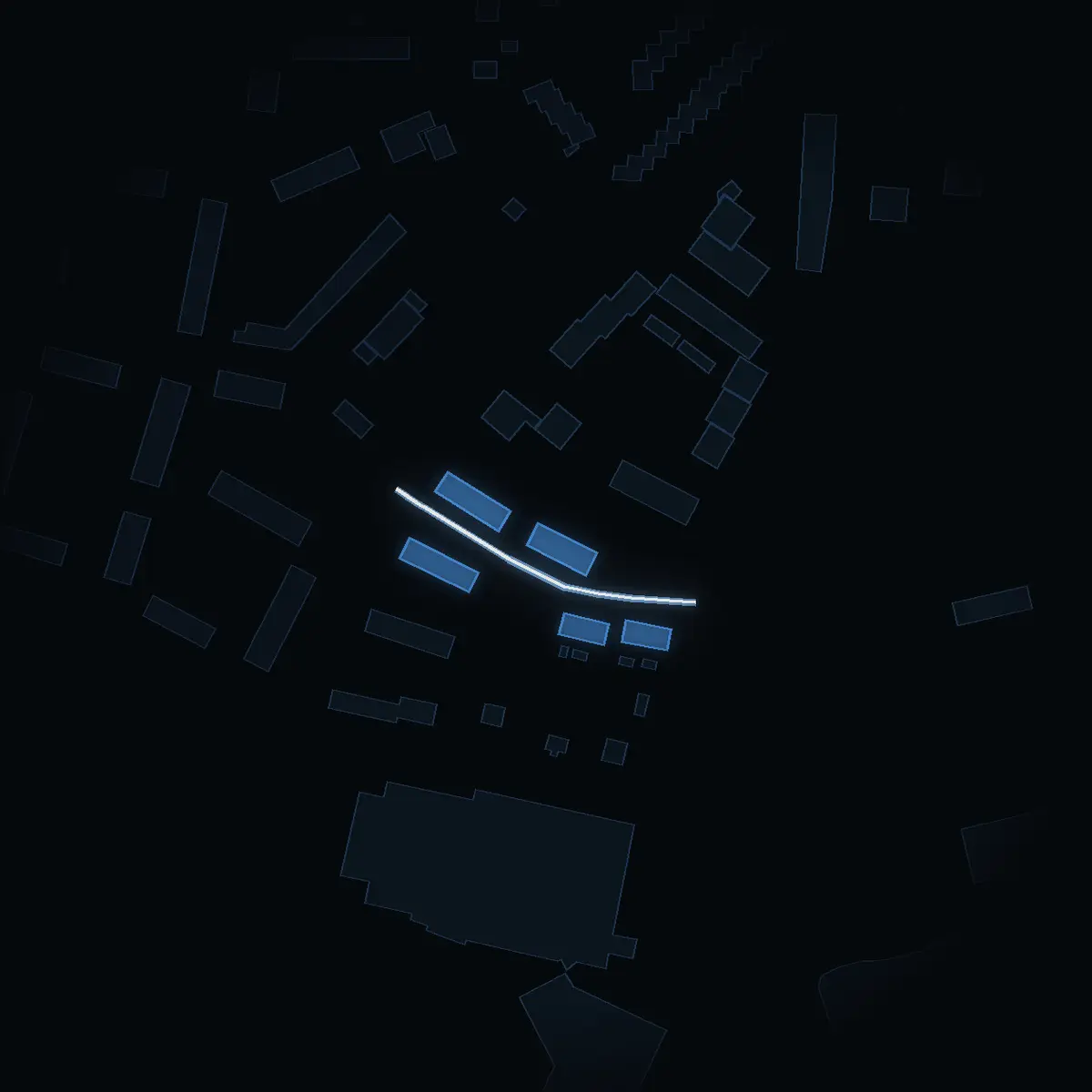 The street at night: Rodengatan drawn in white, its buildings lit in the colour of their area’s income