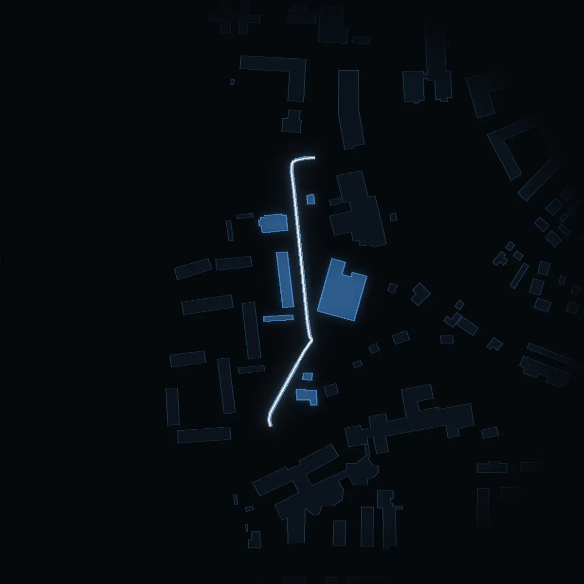 The street at night: Sandgatan drawn in white, its buildings lit in the colour of their area’s income