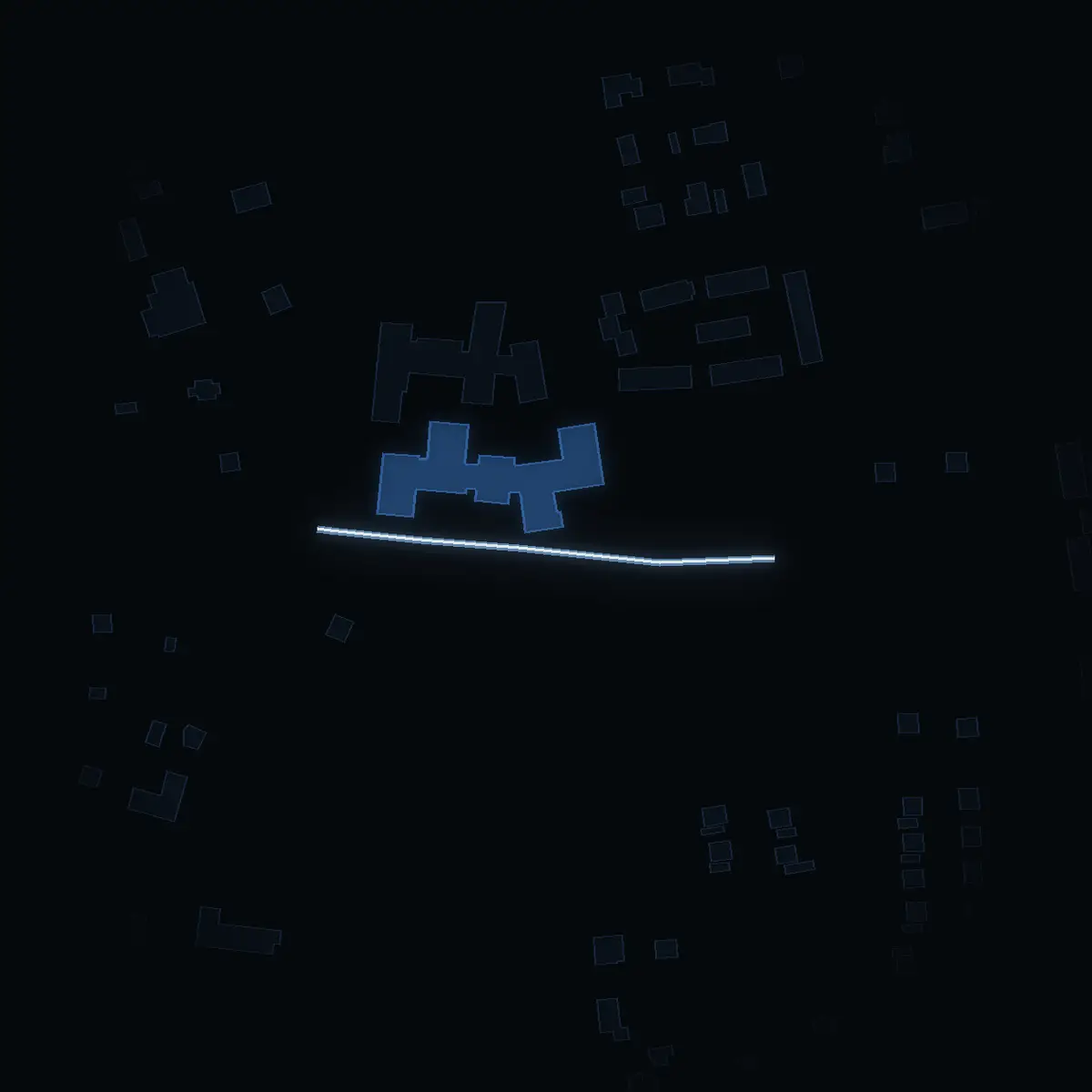 The street at night: Sibyllavägen drawn in white, its buildings lit in the colour of their area’s income