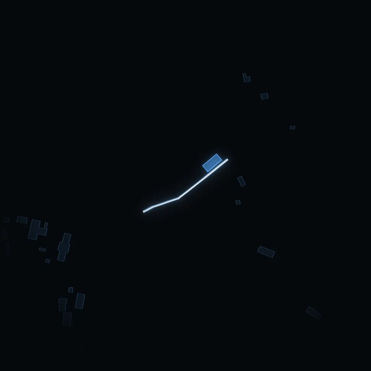 The street at night: Sjöviks strandväg drawn in white, its buildings lit in the colour of their area’s income