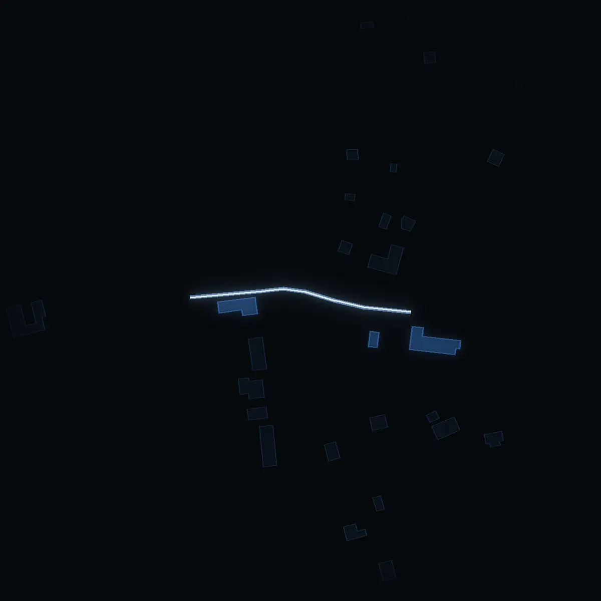The street at night: Skärgränd drawn in white, its buildings lit in the colour of their area’s income