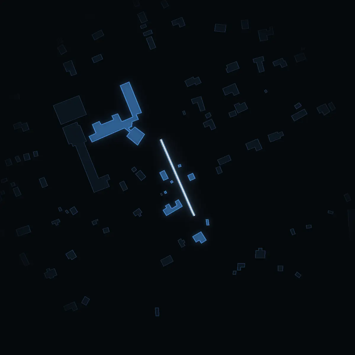 The street at night: Skolbacken drawn in white, its buildings lit in the colour of their area’s income