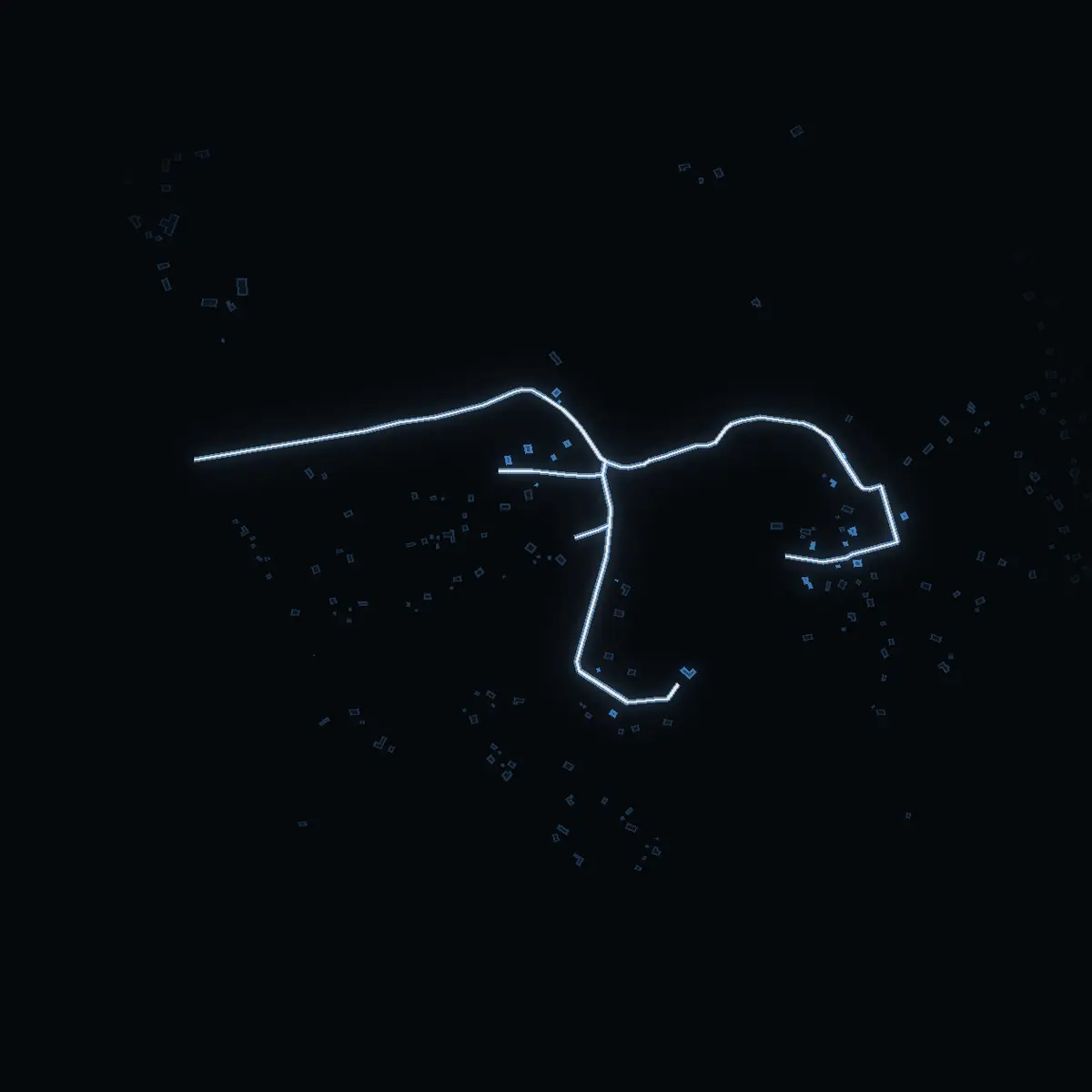 The street at night: Slägghammarsvägen drawn in white, its buildings lit in the colour of their area’s income