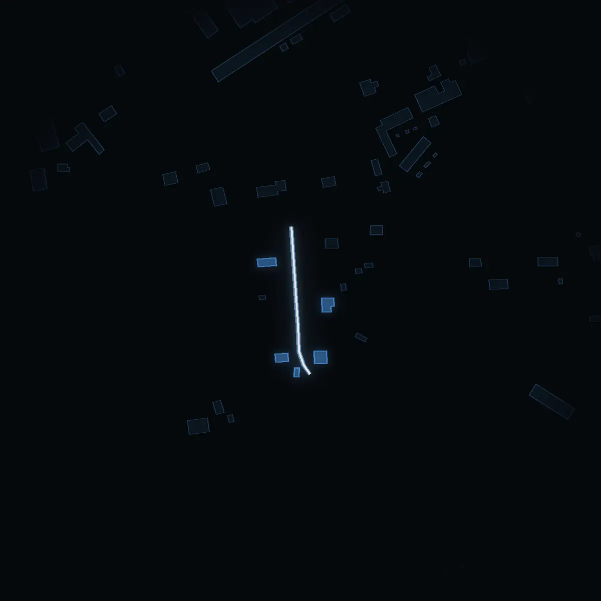The street at night: Solbergsvägen drawn in white, its buildings lit in the colour of their area’s income