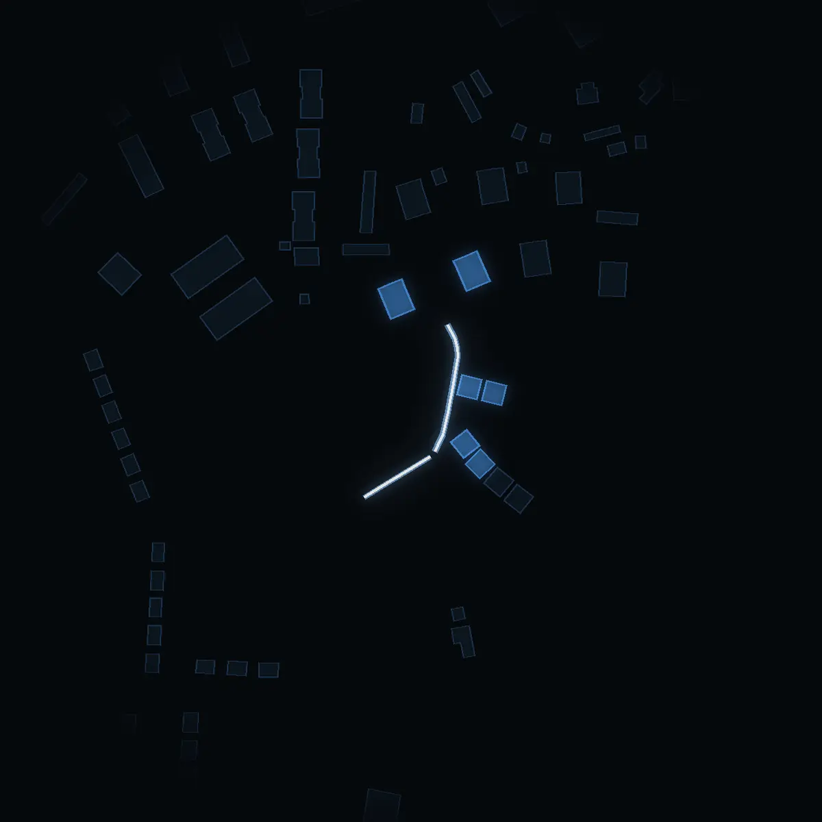 The street at night: Solgränd drawn in white, its buildings lit in the colour of their area’s income