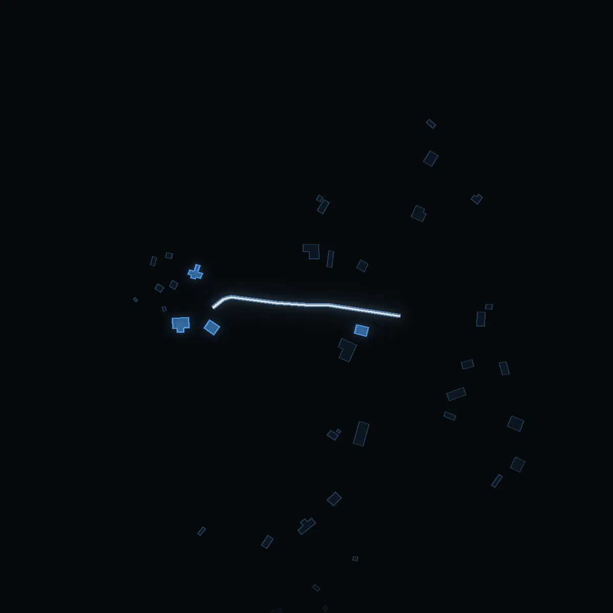 The street at night: Telegrafstigen drawn in white, its buildings lit in the colour of their area’s income