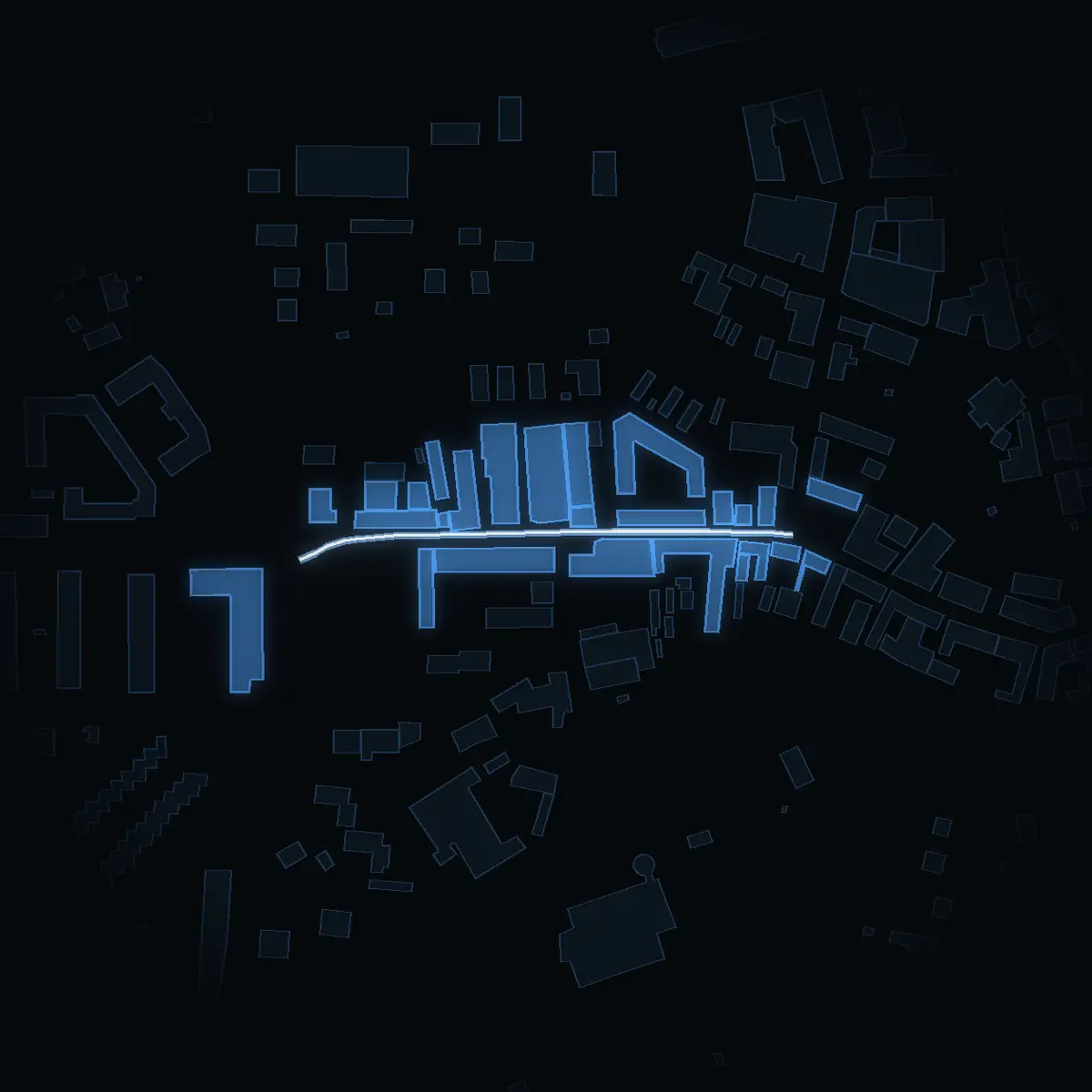 The street at night: Tullportsgatan drawn in white, its buildings lit in the colour of their area’s income