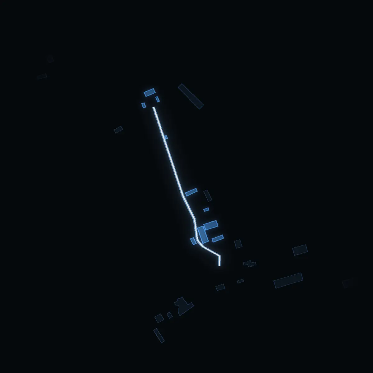 The street at night: Tunabergsvägen drawn in white, its buildings lit in the colour of their area’s income